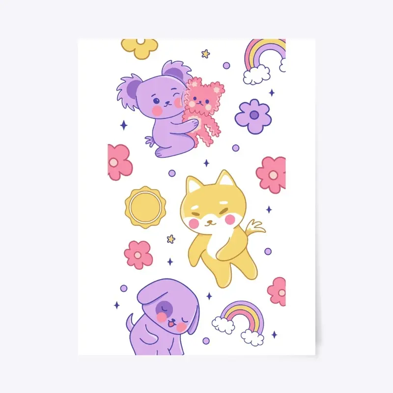 Kawaii Animals and  Rainbow